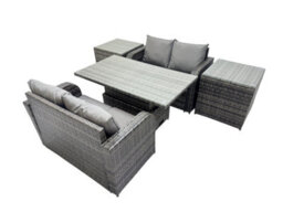 Fimous 4-Seater Patio Height Adjustable Rising Lifting Table Sofa Sets Rattan Garden Furniture Dining Set With 2 Side Table - thumbnail 2