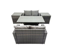 Fimous 4-Seater Patio Height Adjustable Rising Lifting Table Sofa Sets Rattan Garden Furniture Dining Set With 2 Side Table - thumbnail 1