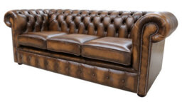 Chesterfield 3 Seater Antiquen Tan Leather Tufted Buttoned Sofa In Classic Style - thumbnail 2