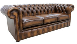 Chesterfield 3 Seater Antiquen Tan Leather Tufted Buttoned Sofa In Classic Style - thumbnail 3