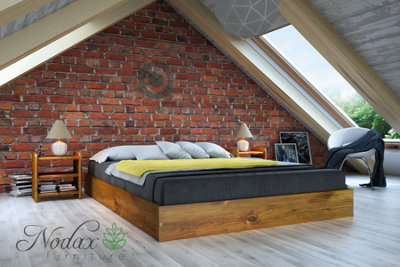 Nodax Small Double Bed Frame, F9, Solid Pine Wood, Easy Assembly, Sturdy Slats & Extra Support Legs, 4Ft, Oak Finish - image 1