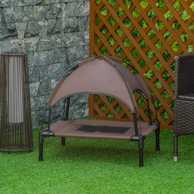 Pawhut 61 Cm Elevated Dog Bed Cooling Raised Pet Cot Uv Protection Canopy Brown - image 1