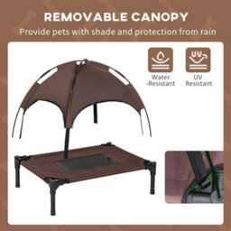 Pawhut 61 Cm Elevated Dog Bed Cooling Raised Pet Cot Uv Protection Canopy Brown - thumbnail 6