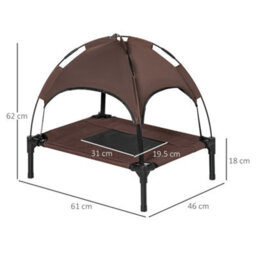 Pawhut 61 Cm Elevated Dog Bed Cooling Raised Pet Cot Uv Protection Canopy Brown - thumbnail 3