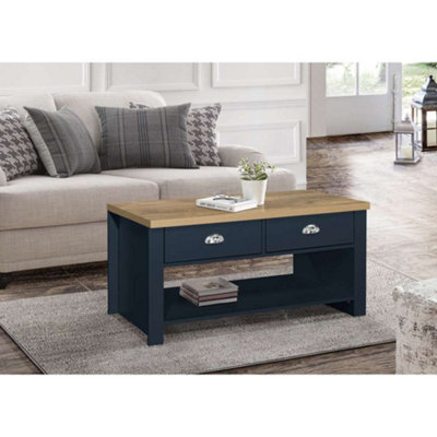 Birlea Highgate 2 Drawer Coffee Table Navy Blue & Oak - image 1