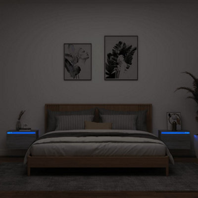 Berkfield Wall-Mounted Bedside Cabinets With Led Lights 2 Pcs Grey Sonoma - image 1