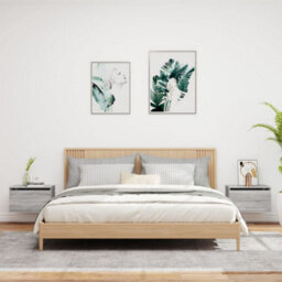 Berkfield Wall-Mounted Bedside Cabinets With Led Lights 2 Pcs Grey Sonoma - thumbnail 3