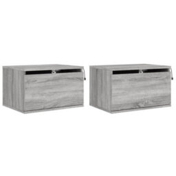 Berkfield Wall-Mounted Bedside Cabinets With Led Lights 2 Pcs Grey Sonoma - thumbnail 2