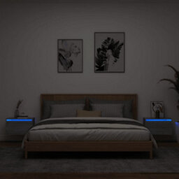 Berkfield Wall-Mounted Bedside Cabinets With Led Lights 2 Pcs Grey Sonoma - thumbnail 1