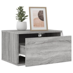 Berkfield Wall-Mounted Bedside Cabinets With Led Lights 2 Pcs Grey Sonoma - thumbnail 4