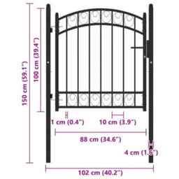 Berkfield Elegant Fence Gate With Arched Top Steel 100X100 Cm Black - thumbnail 5
