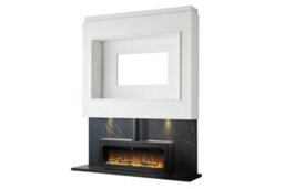 Acantha Pre-Built Black Marble Effect Media Wall 3 With Vision Electric Media Stove In Black - thumbnail 3