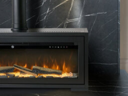 Acantha Pre-Built Black Marble Effect Media Wall 3 With Vision Electric Media Stove In Black - thumbnail 2