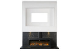 Acantha Pre-Built Black Marble Effect Media Wall 3 With Vision Electric Media Stove In Black - thumbnail 4