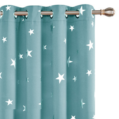 Deconovo Thermal Blackout Eyelet Curtains, Silver Star Foil Printed Room Darkening Curtains, W52 X L72 Inch, Sky Blue, 2 Panels - image 1