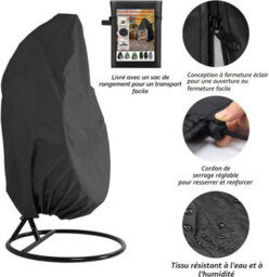 Cover For Hanging Rattan Garden Chair, Waterproof And Dustproof Protection Egg 190 X 115 Cm, Black - thumbnail 5