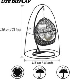 Cover For Hanging Rattan Garden Chair, Waterproof And Dustproof Protection Egg 190 X 115 Cm, Black - thumbnail 2