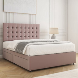 Bsspoke Isla Divan Bed Set In Pink Plush Velvet With 24Inch Panel Headboard 4 Drawers & Mattress Double King 4Ft 6Ft - thumbnail 3