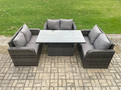 Fimous Rattan Garden Outdoor Furniture 3 Pc Love Sofa Set Patio Adjustable Rising Lifting Dining Table Dark Grey Mixed - image 1
