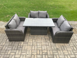 Fimous Rattan Garden Outdoor Furniture 3 Pc Love Sofa Set Patio Adjustable Rising Lifting Dining Table Dark Grey Mixed - thumbnail 2