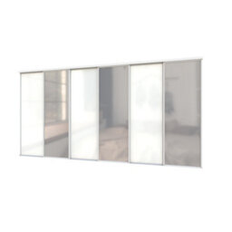 A-Class Sliding Doors Set Of 6 White Glass & Mirror Sliding Wardrobe Door Kit, White Frame & Tracks, Opening Height (H) 225-226Cm & Width (W) 354-355Cm - thumbnail 1