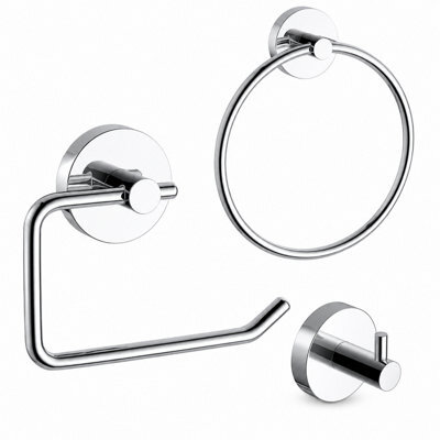 Billtix Chrome Bathroom Accessory Set Wall Mounted Towel Ring, Toilet Roll Holder & Robe Hook Zinc Alloy Chrome - image 1