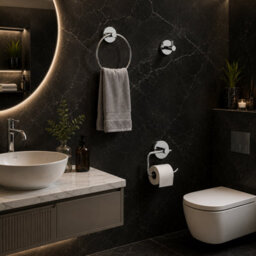 Billtix Chrome Bathroom Accessory Set Wall Mounted Towel Ring, Toilet Roll Holder & Robe Hook Zinc Alloy Chrome - thumbnail 5
