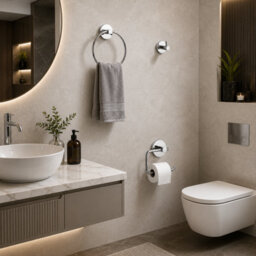 Billtix Chrome Bathroom Accessory Set Wall Mounted Towel Ring, Toilet Roll Holder & Robe Hook Zinc Alloy Chrome - thumbnail 6
