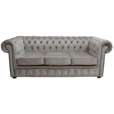 Chesterfield Handmade 3 Seater Sofa Perla Oyster Grey Velvet Fabric In Classic Style - image 1