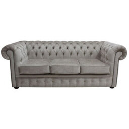 Chesterfield Handmade 3 Seater Sofa Perla Oyster Grey Velvet Fabric In Classic Style - thumbnail 1