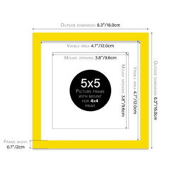 "5X5"" Yellow Picture Frame - 5X5"" Square Frame With 4X4"" Mount For 5X5""/4X4"" Pictures Art Deco Style Gallery Wall, 1 Pack" - thumbnail 2