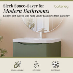 Balterley Dunwood Wall Hung 2 Drawer Bathroom Vanity Unit & Polymarble Basin, Satin Green, 550mm - thumbnail 3