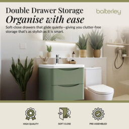 Balterley Dunwood Wall Hung 2 Drawer Bathroom Vanity Unit & Polymarble Basin, Satin Green, 550mm - thumbnail 2