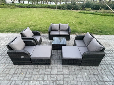 Fimous 8 Seater High Back Rattan Garden Furniture Set With Square Coffee Table Love Sofa Reclining Chair Patio Lounge Sofa Set - image 1