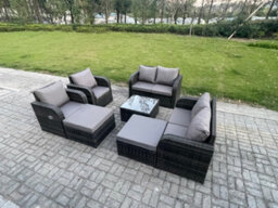 Fimous 8 Seater High Back Rattan Garden Furniture Set With Square Coffee Table Love Sofa Reclining Chair Patio Lounge Sofa Set - thumbnail 2