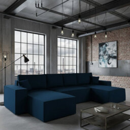 Malaga U Mdf Upholstered Living Room Corner Sofa Bed With Storage Free Standing Backrest 370X181X94Cm Blue - thumbnail 1