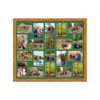 AK Frames 80X70Cm Oak Classic Multi Photo Frame With Emerald Mount - Holds 20 Apertures (18X) 6X4, (2X) 4X4 Photos - image 1