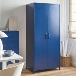 Wyld And Coco Urbannest Navy Blue Steel Storage Cabinet 2 Doors 4 Adjustable Shelves - Tall Wardrobe - thumbnail 2