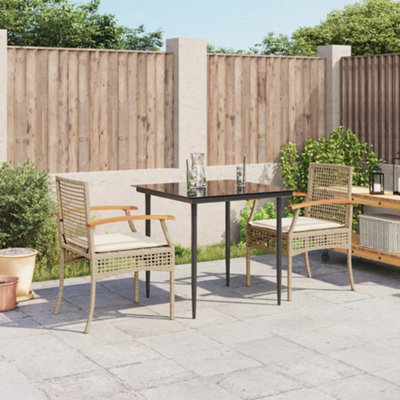 Berkfield 3 Piece Garden Dining Set With Cushions Beige Poly Rattan - image 1