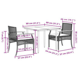Berkfield 3 Piece Garden Dining Set With Cushions Beige Poly Rattan - thumbnail 7
