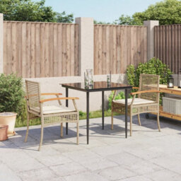 Berkfield 3 Piece Garden Dining Set With Cushions Beige Poly Rattan