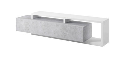Arte Sleek Bota Tv Unit With Drawer - Modern Living Room Storage Solution 219Cm W 52Cm H 45Cm D White And Concrete - image 1