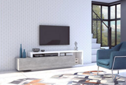 Arte Sleek Bota Tv Unit With Drawer - Modern Living Room Storage Solution 219Cm W 52Cm H 45Cm D White And Concrete - thumbnail 2