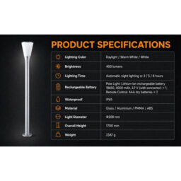 Gwsolar 100Cm Solar Post Light Aluminium Garden Pole Lamp, 400Lm Remote Control With Timer, Ip65 Waterproof Pathway Patio - thumbnail 6