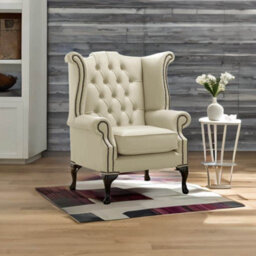 Chesterfield High Back Wing Chair Shelly Cream Leather Bespoke In Queen Anne Style - thumbnail 3