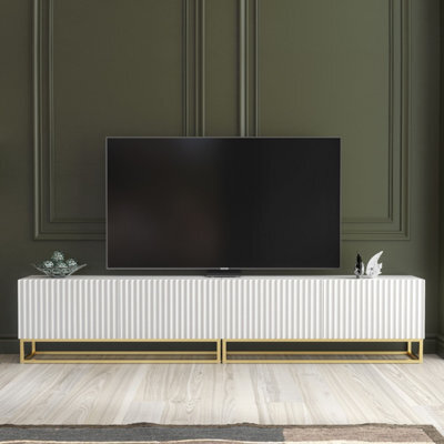 Creative Furniture Ripple Duo Tv Unit 200Cm - White With Fluted Doors - image 1