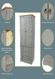 Core Products Premium Corona Grey, 2 Door, 3 Drawer Wardrobe H187.7Cm X W76.5Cm X D55.5Cm - thumbnail 8