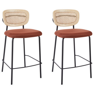 Beliani Set Of 2 Bar Chairs Mayetta Rattan Orange - image 1