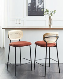 Beliani Set Of 2 Bar Chairs Mayetta Rattan Orange - thumbnail 2