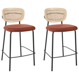 Beliani Set Of 2 Bar Chairs Mayetta Rattan Orange - thumbnail 1